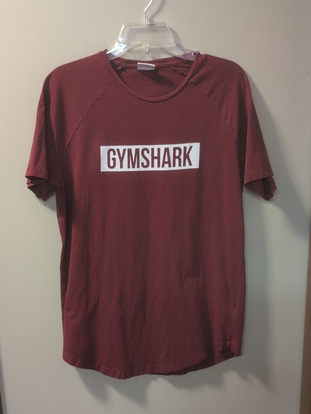 Gymshark Men's Burgundy Block Logo Curved Hem Tee - Discontinued Style